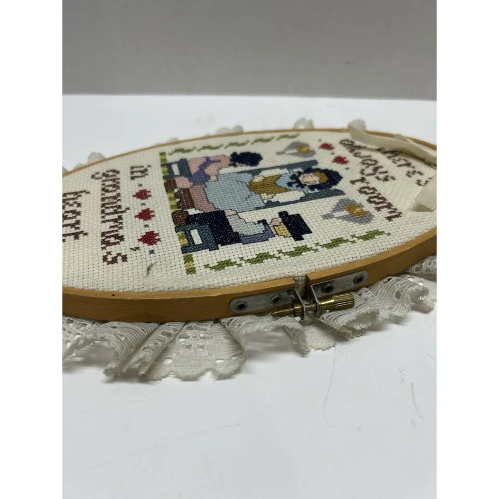 Completed Cross Stitch Grandmas Heart Cottagecore Country Oval 10